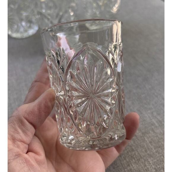 5 Vintage 3.5" Tumblers Antique Indiana Glass Oval Star Clear Juice Pressed - Picture 5 of 7